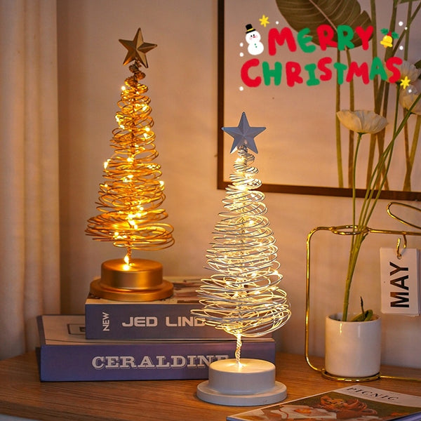 LED Spiral Christmas Tree Lamp – Wrought Iron Table Ornament & Night Light Decor