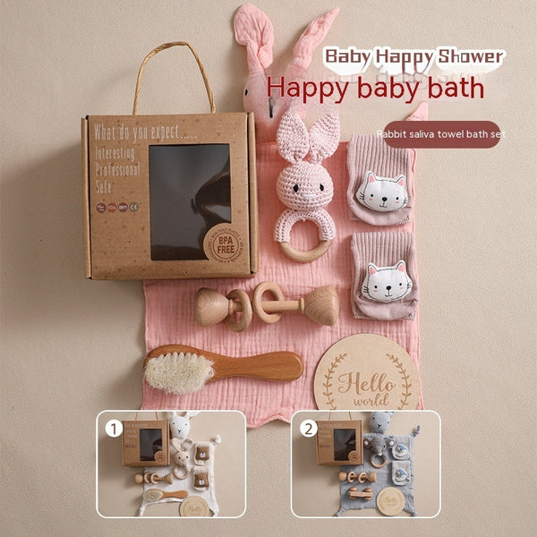 Infant Comfort Rattle Rabbit Bath Towel Gift Set